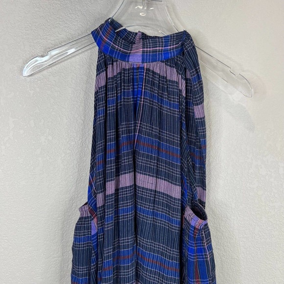 Apiece Apart Medina Top Size 0 Blue Purple Plaid Tie Mock Neck Sleeveless Blouse - Picture 2 of 13
